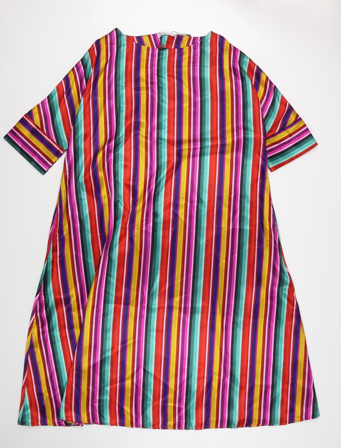 MissLook Womens Multicoloured Striped Polyester A-Line  Size 4XL  Round Neck