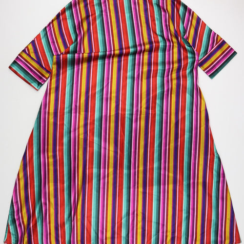 MissLook Womens Multicoloured Striped Polyester A-Line  Size 4XL  Round Neck