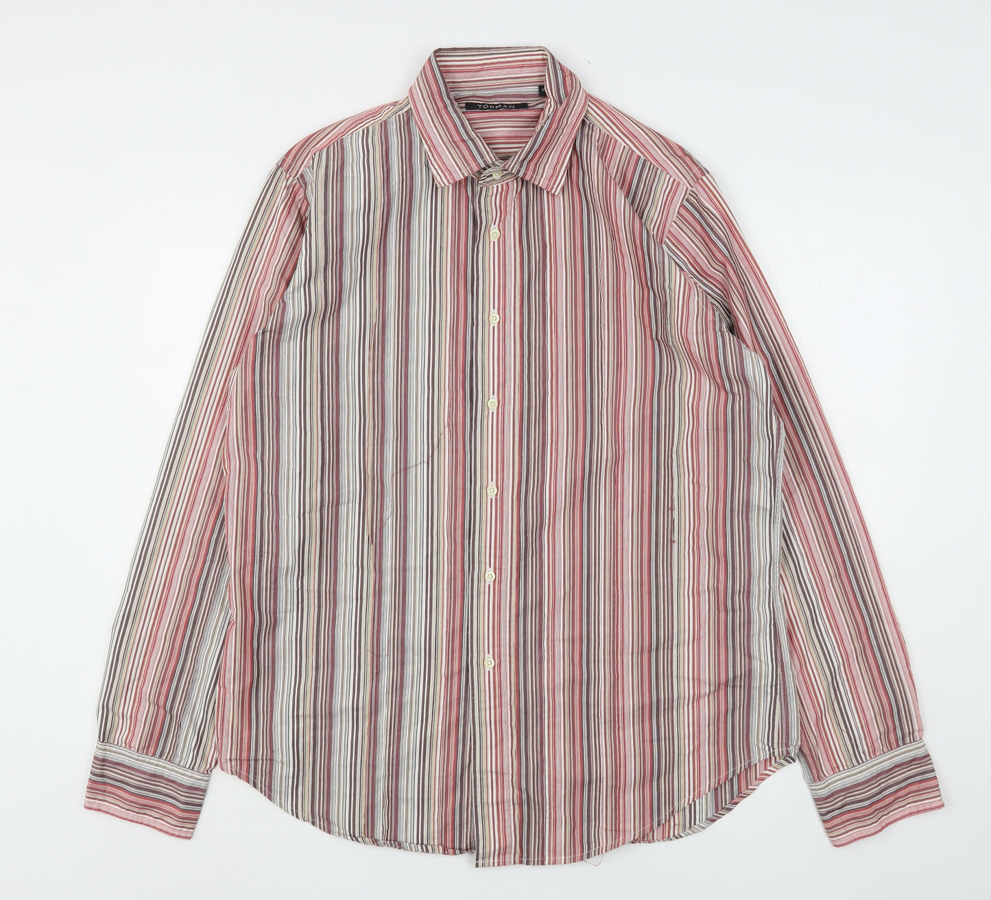 Topman Mens Multicoloured Striped Cotton  Button-Up Size XL Collared