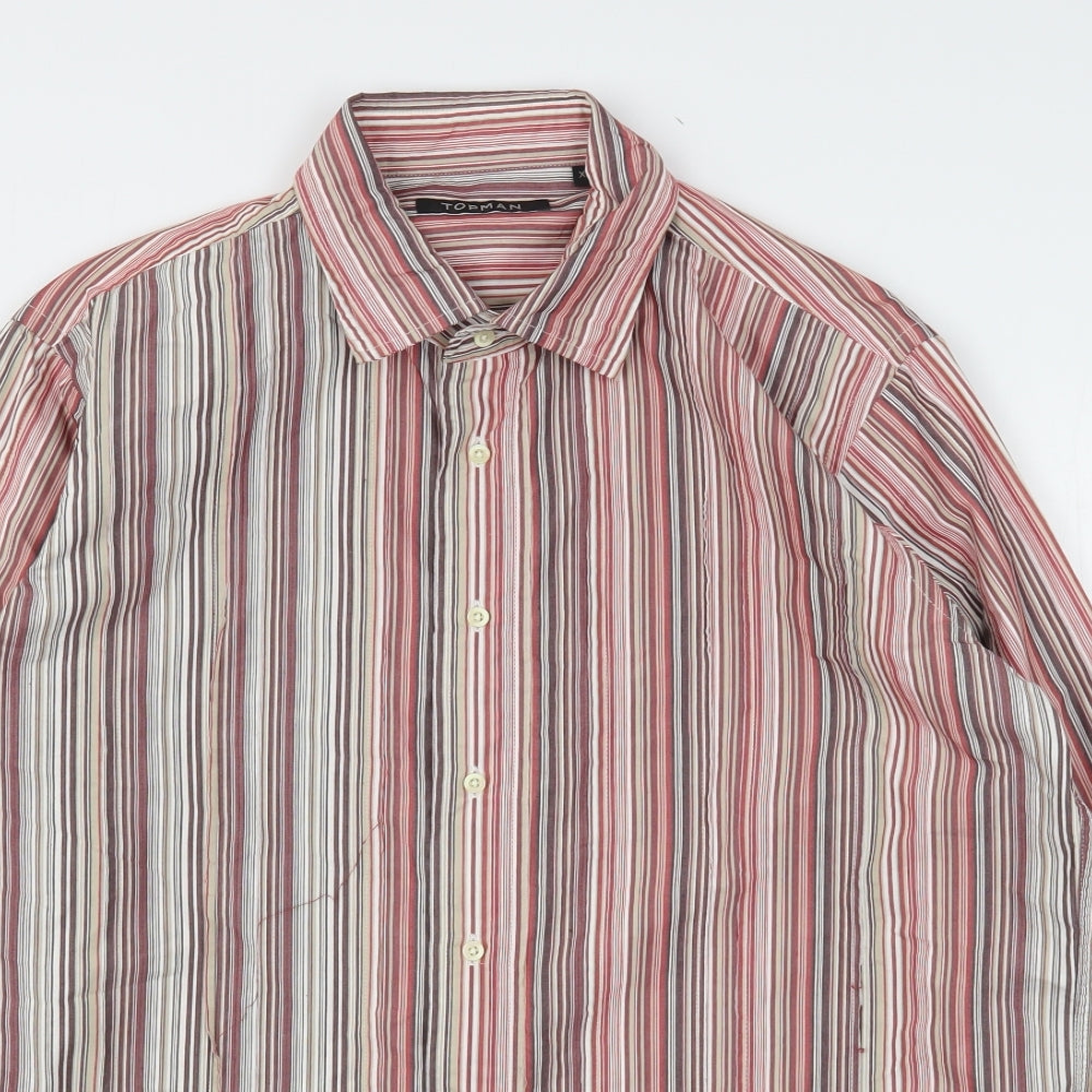 Topman Mens Multicoloured Striped Cotton  Button-Up Size XL Collared
