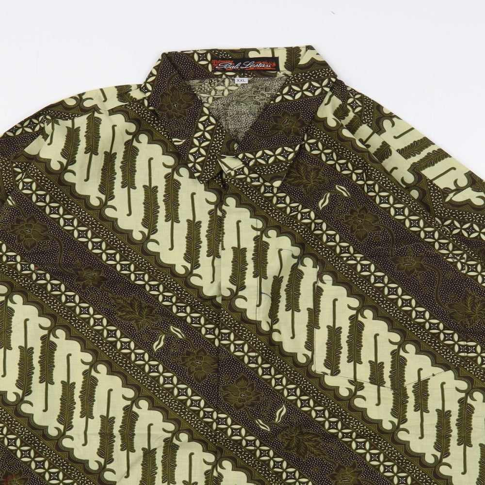 Bali Lestani Mens Green Floral Polyester  Button-Up Size 2XL Collared