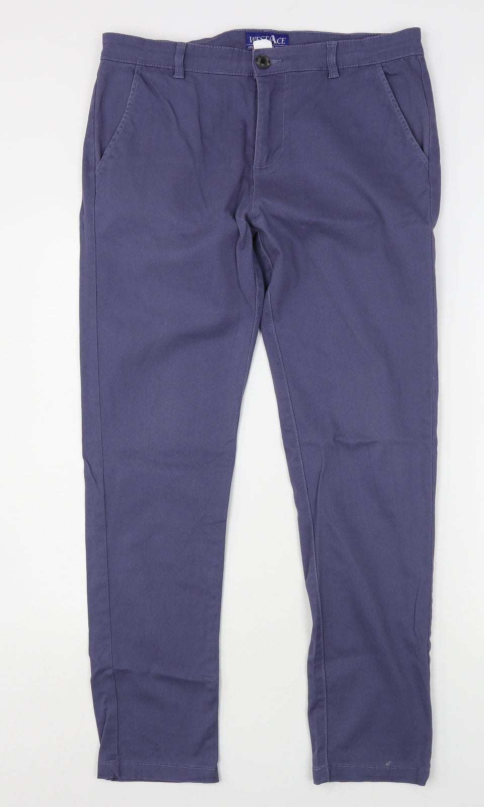 West Ace Mens Blue  Cotton Chino Trousers Size 34 L32 in Regular Button