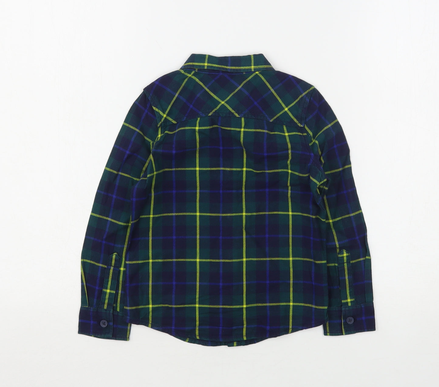 Marks and Spencer Boys Green Plaid Cotton Basic Button-Up Size 3-4 Years Collared