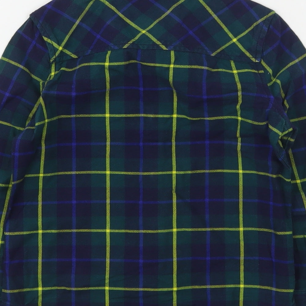 Marks and Spencer Boys Green Plaid Cotton Basic Button-Up Size 3-4 Years Collared