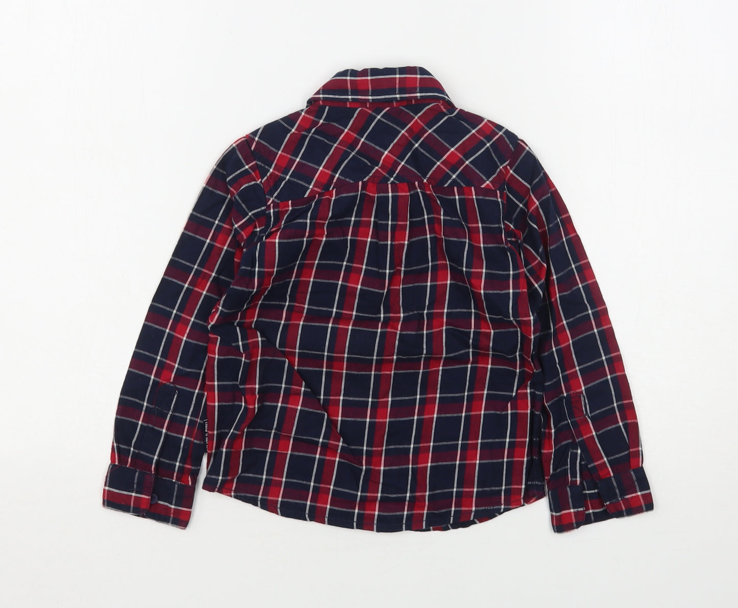 Polarn O. Pyret Boys Red Plaid Cotton Basic Button-Up Size 3-4 Years Collared
