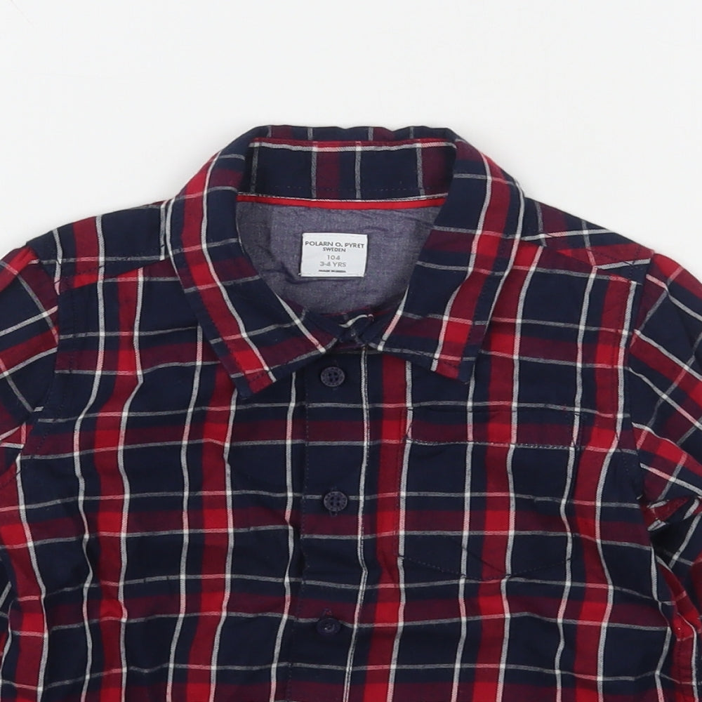 Polarn O. Pyret Boys Red Plaid Cotton Basic Button-Up Size 3-4 Years Collared