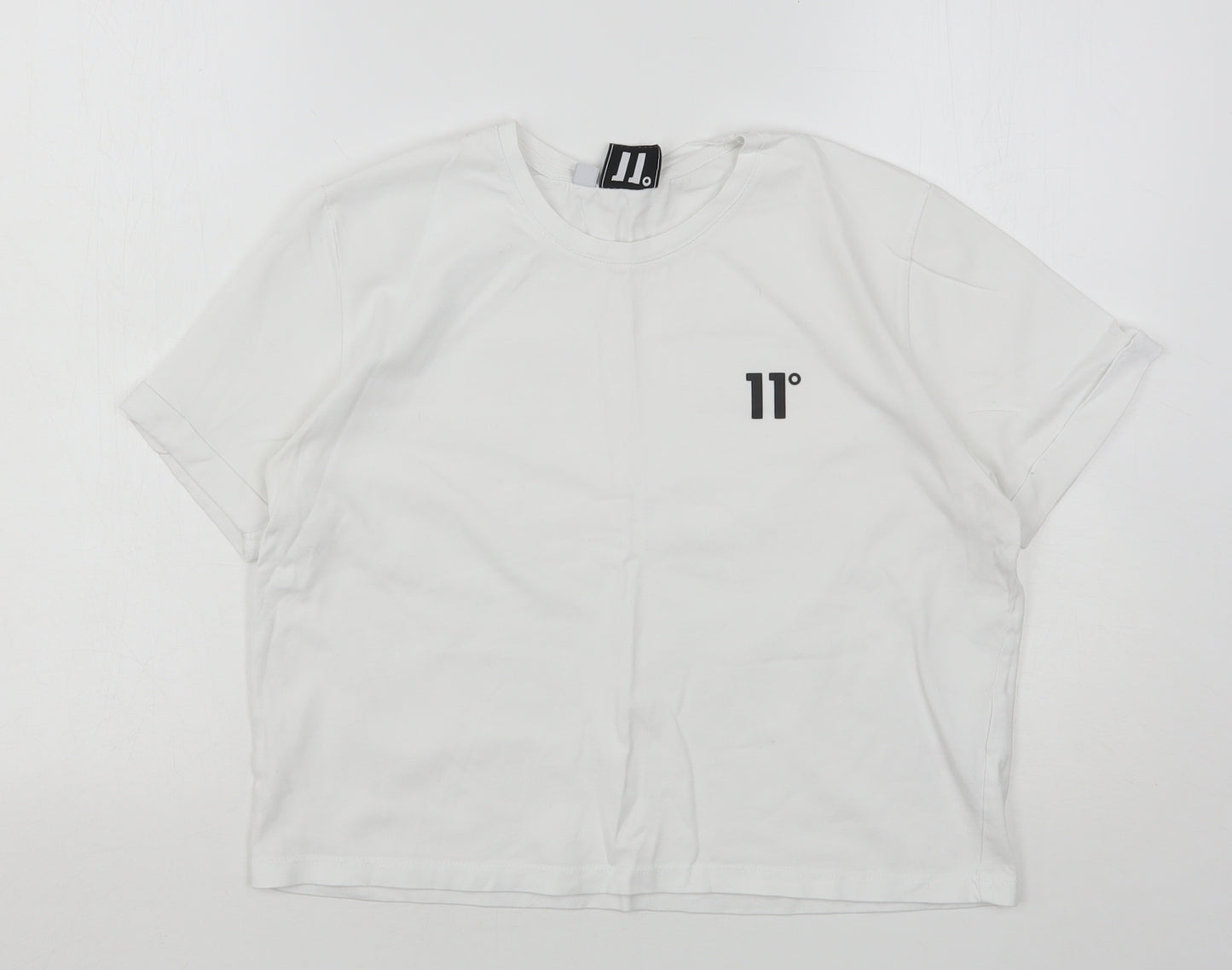 11 degrees Womens White  Cotton Cropped T-Shirt Size 12 Round Neck