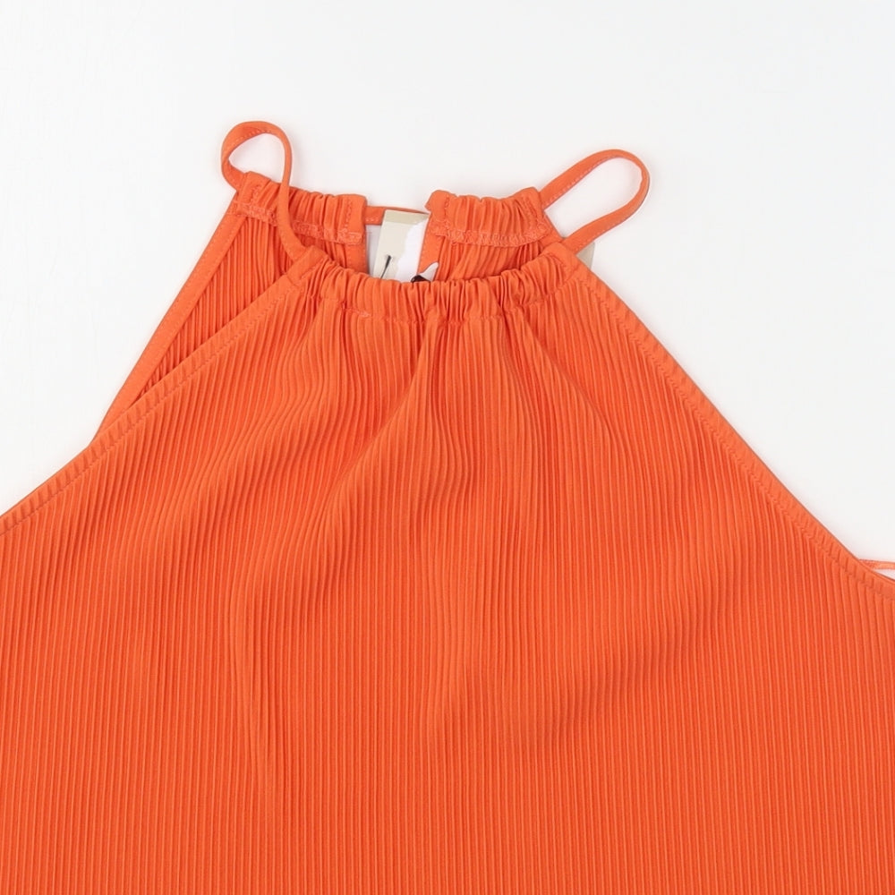 TU Womens Orange  Polyester Basic Blouse Size 12 Round Neck