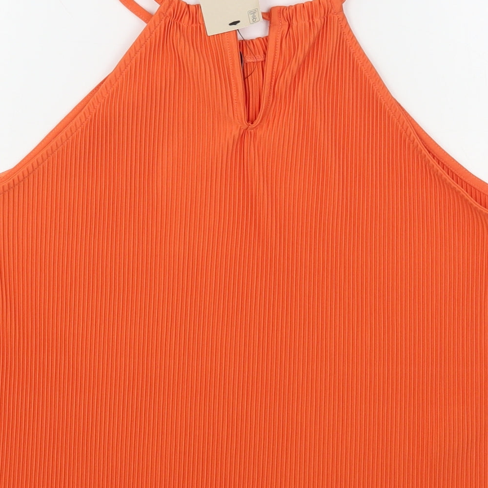 TU Womens Orange  Polyester Basic Blouse Size 12 Round Neck