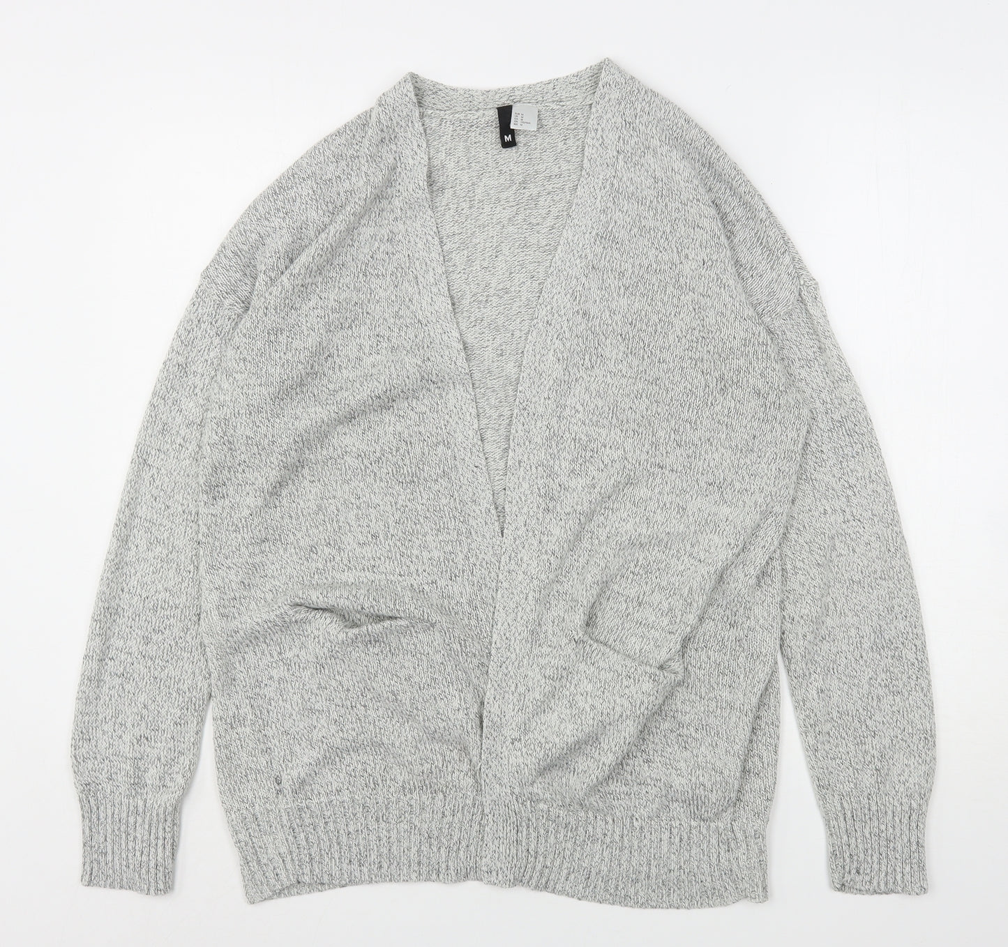 H&M Womens Grey V-Neck  Acrylic Cardigan Jumper Size M