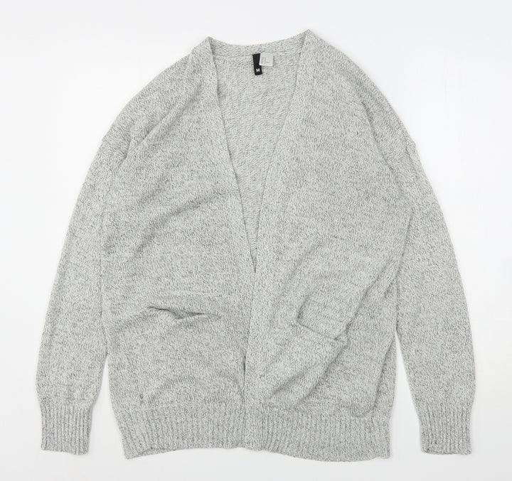 H&M Womens Grey V-Neck  Acrylic Cardigan Jumper Size M