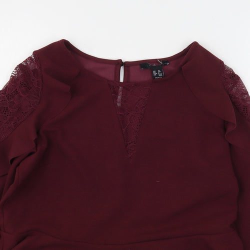 Primark Womens Purple  Polyester Basic Blouse Size 12 Round Neck