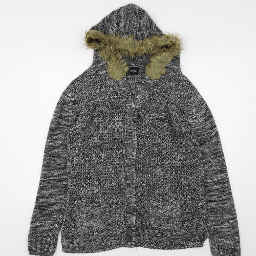 BeYou Womens Grey  Acrylic Cardigan Hoodie Size 12