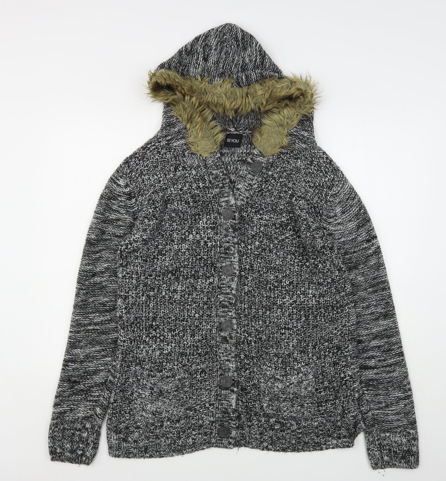 BeYou Womens Grey  Acrylic Cardigan Hoodie Size 12