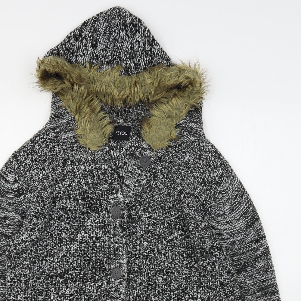 BeYou Womens Grey  Acrylic Cardigan Hoodie Size 12