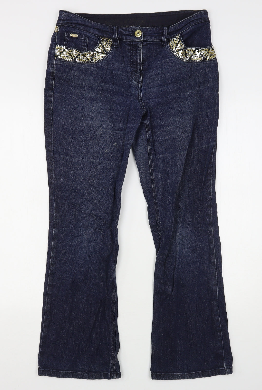 Per Una Womens Blue  Cotton Bootcut Jeans Size 12 L28 in Regular