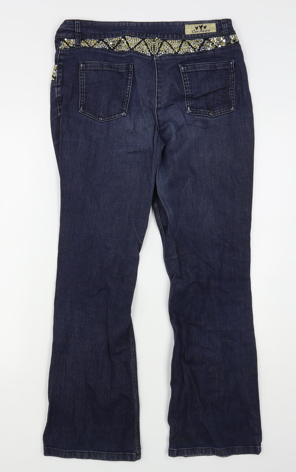 Per Una Womens Blue  Cotton Bootcut Jeans Size 12 L28 in Regular