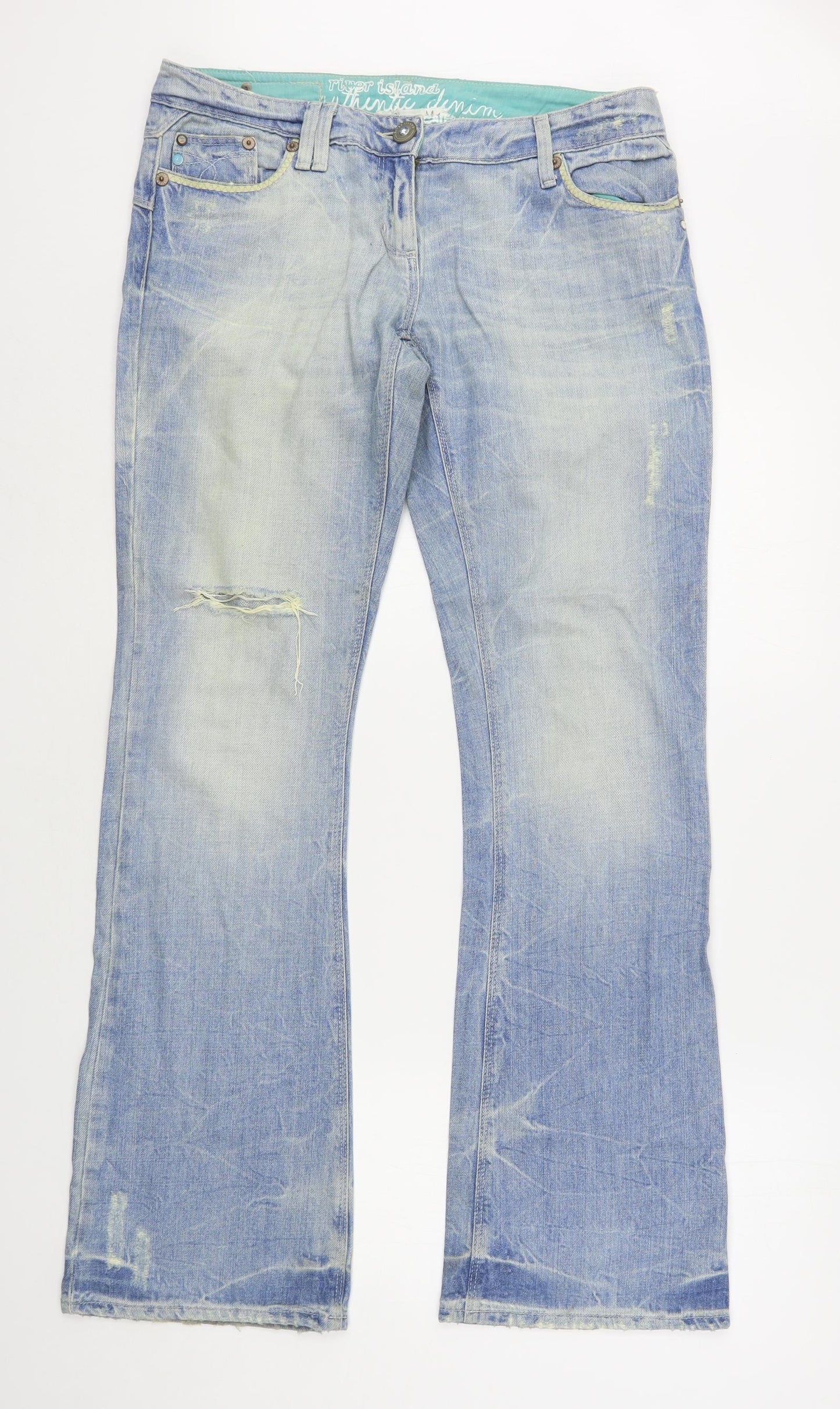 River Island  Womens Blue  Cotton Bootcut Jeans Size 14 L33 in Regular