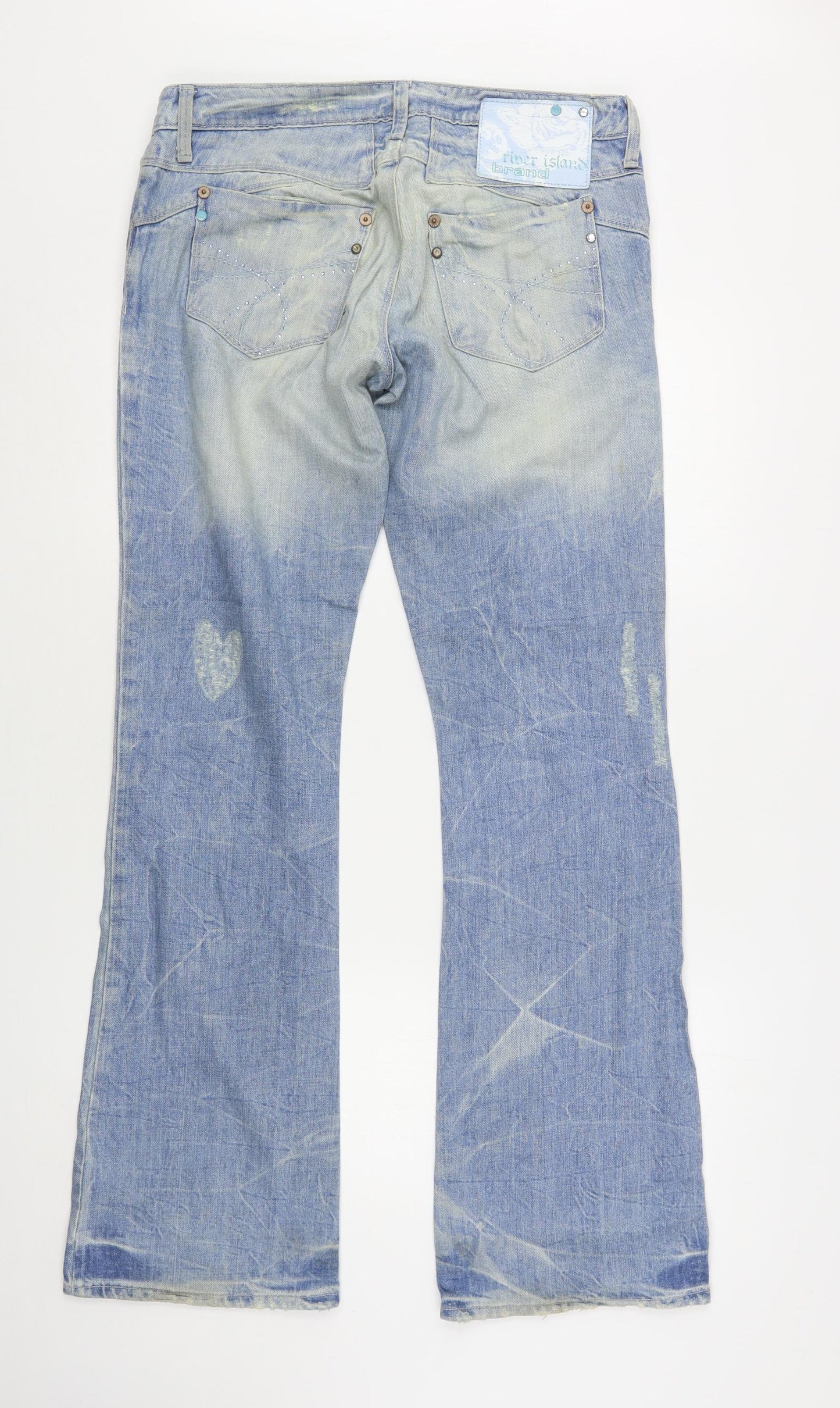 River Island  Womens Blue  Cotton Bootcut Jeans Size 14 L33 in Regular