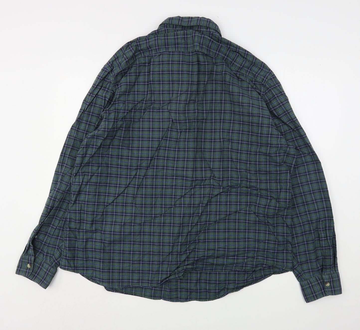 Marks and Spencer Mens Green Plaid Cotton  Button-Up Size 3XL Collared