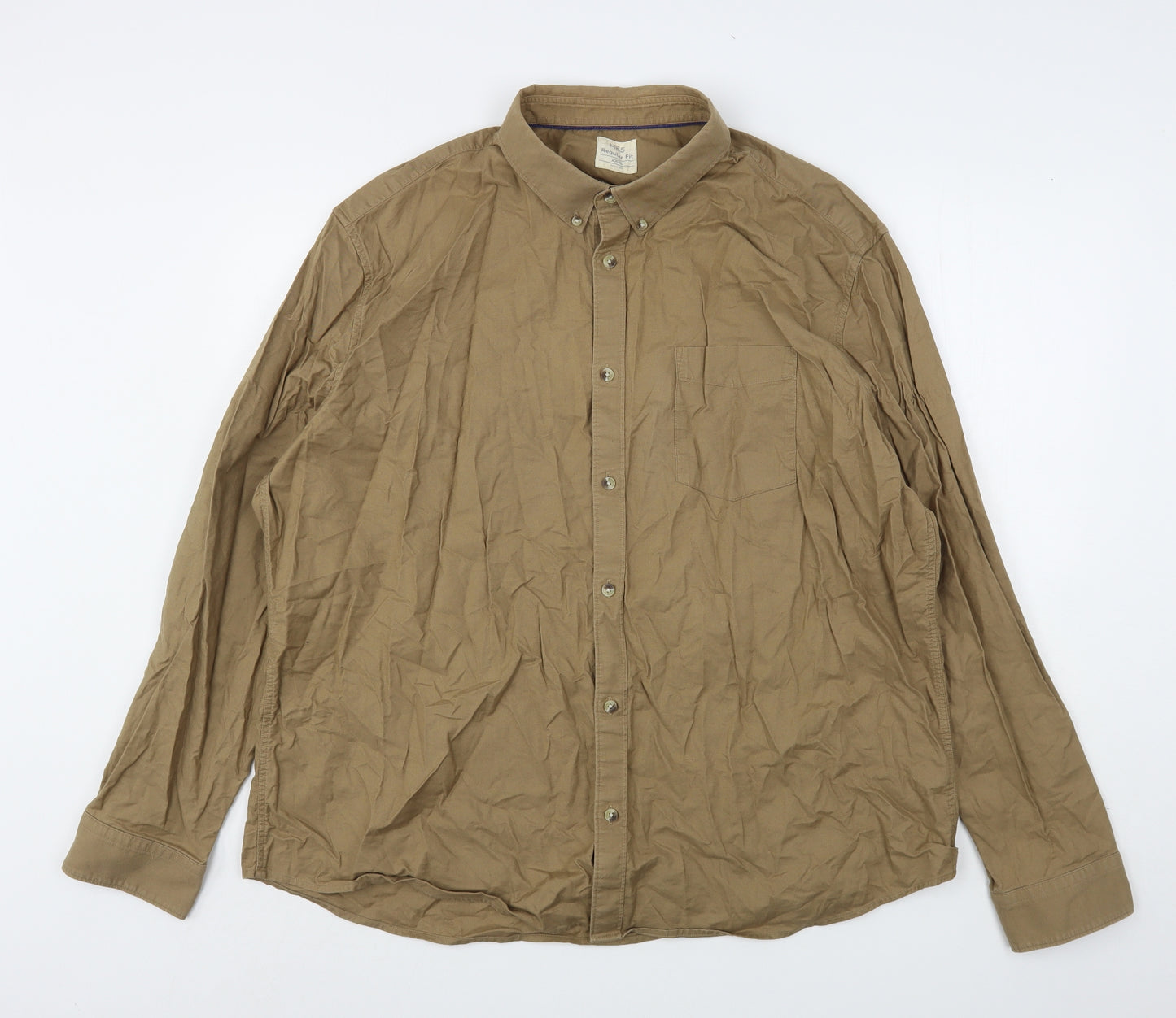 Marks and Spencer Mens Beige  Cotton  Button-Up Size 3XL Collared