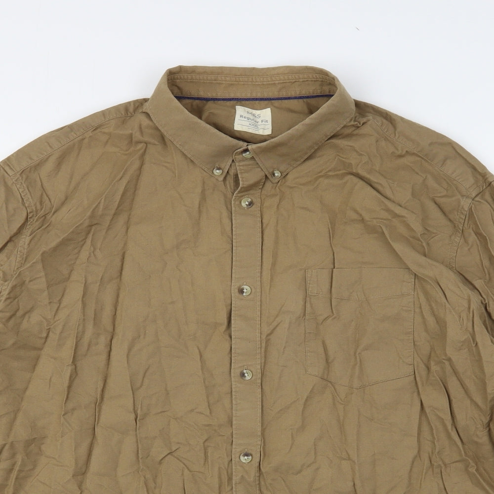 Marks and Spencer Mens Beige  Cotton  Button-Up Size 3XL Collared
