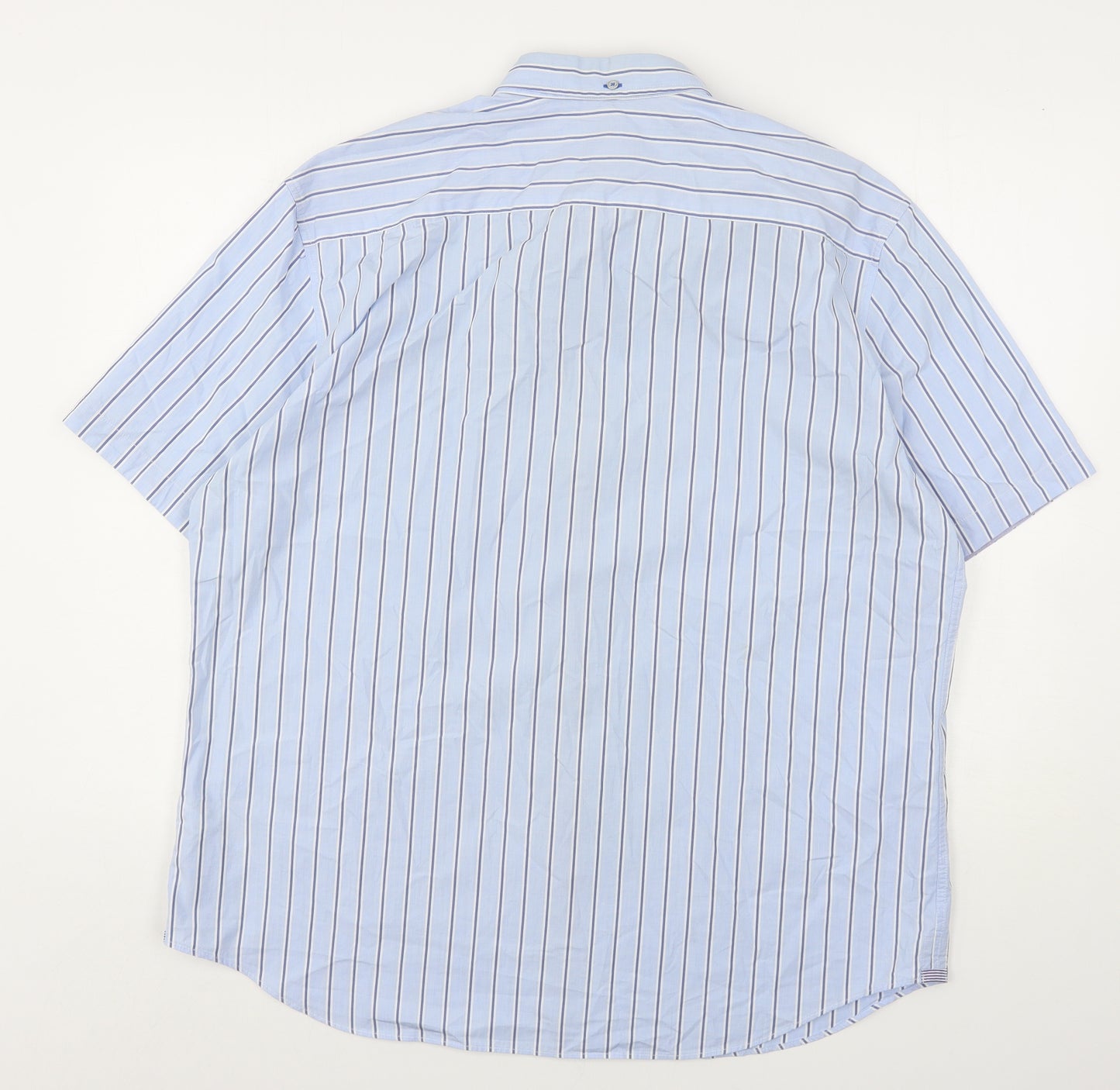 Marks and Spencer Mens Blue Striped Cotton  Button-Up Size 2XL Collared