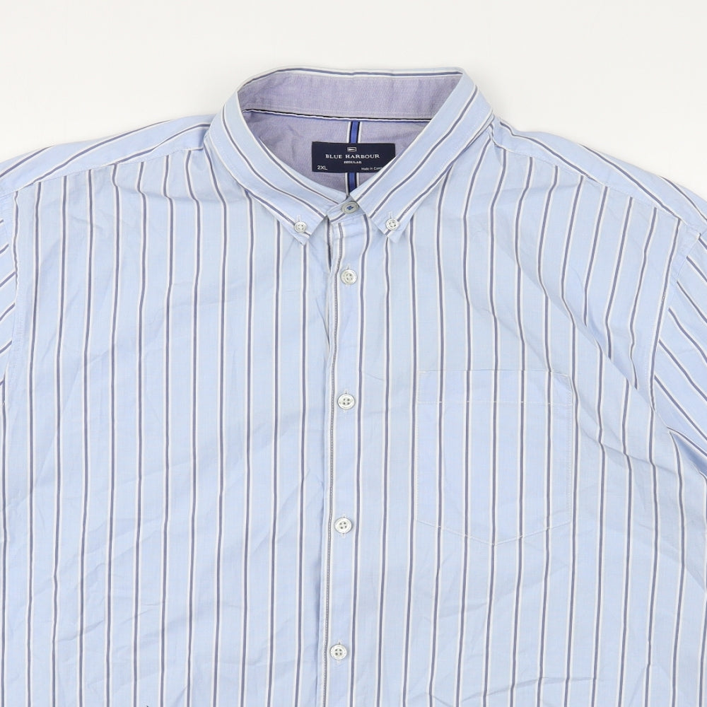Marks and Spencer Mens Blue Striped Cotton  Button-Up Size 2XL Collared