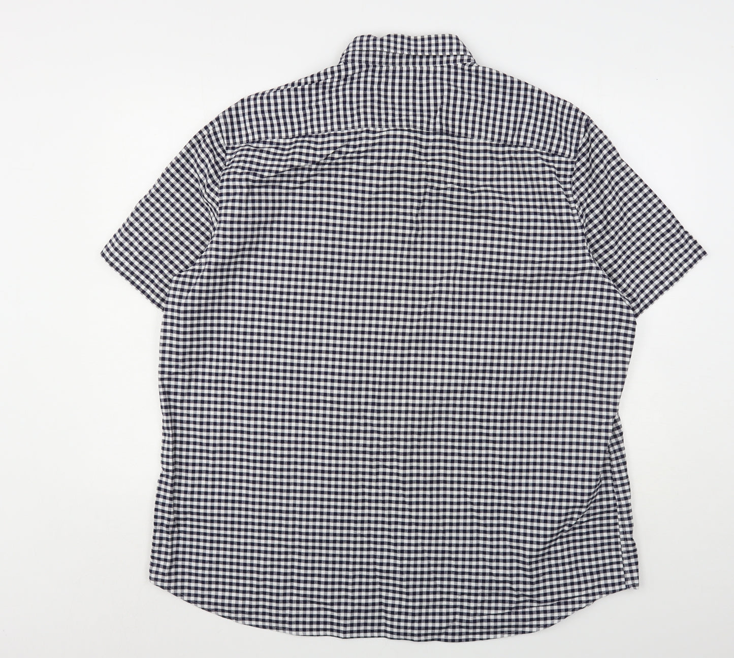 Marks and Spencer Mens Blue Check Cotton  Button-Up Size 2XL Collared