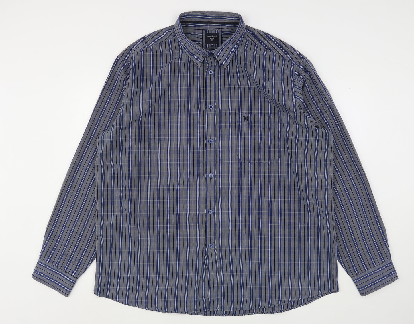 James Pringle Mens Blue Striped Polyester  Button-Up Size 2XL Collared