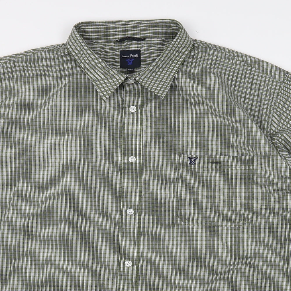 James Pringle  Mens Green Check Polyester  Button-Up Size 2XL Collared
