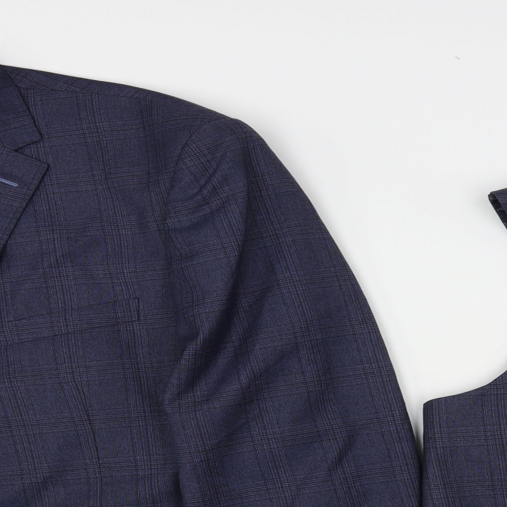 Preworn Mens Blue Check Polyester 3 Piece Suit Size 50