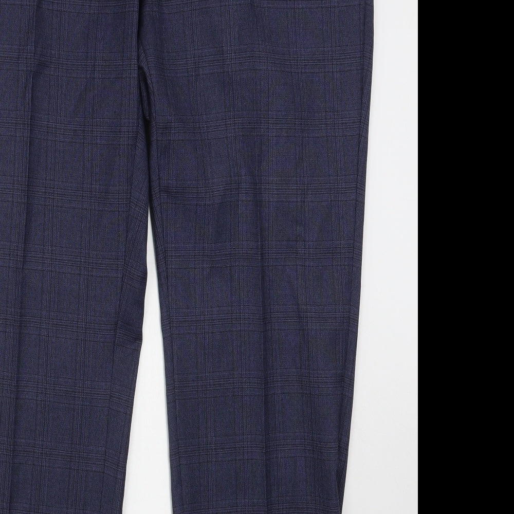 Preworn Mens Blue Check Polyester 3 Piece Suit Size 50