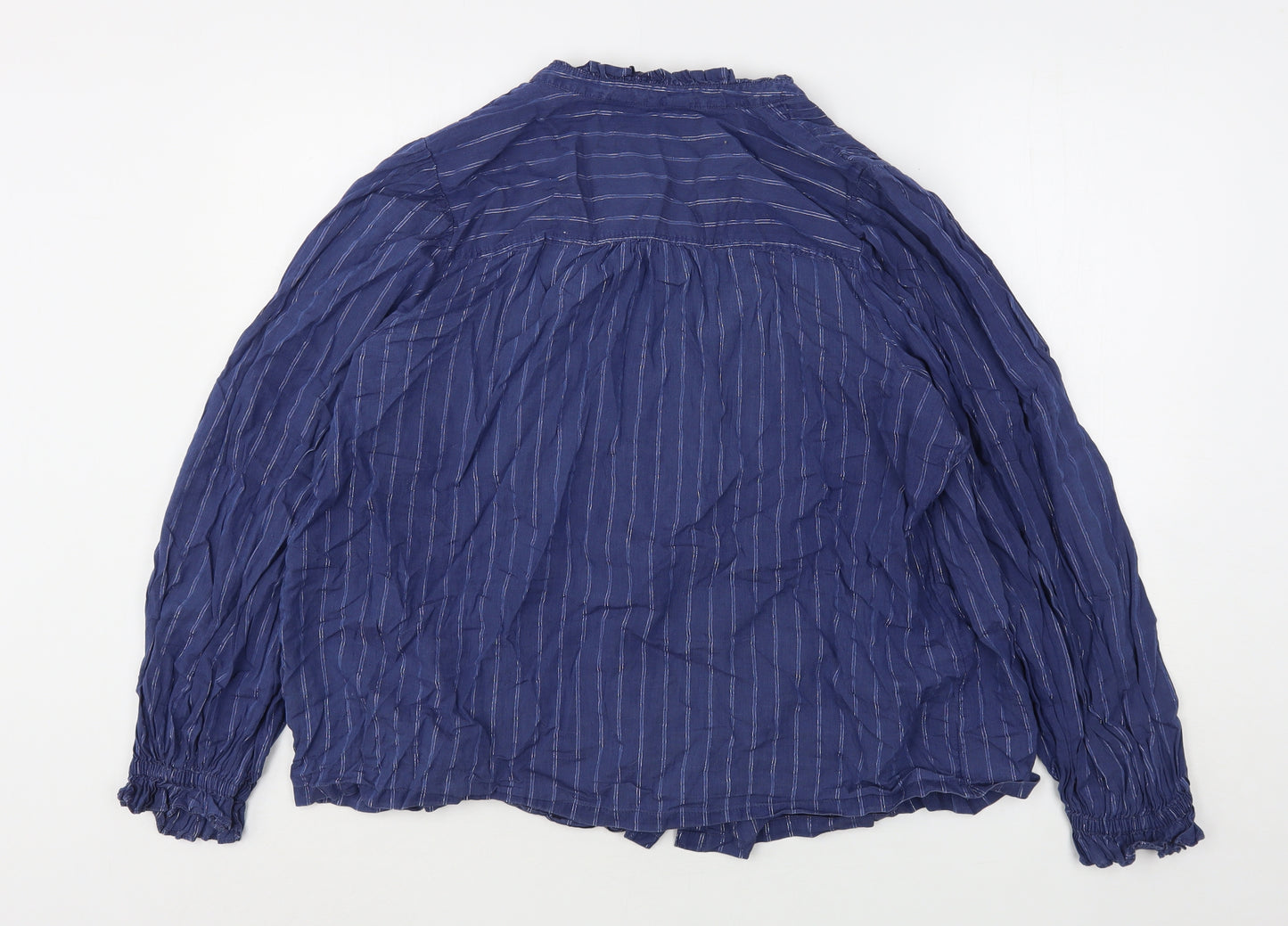 Marks and Spencer Womens Blue Striped Cotton Basic Button-Up Size 18 V-Neck