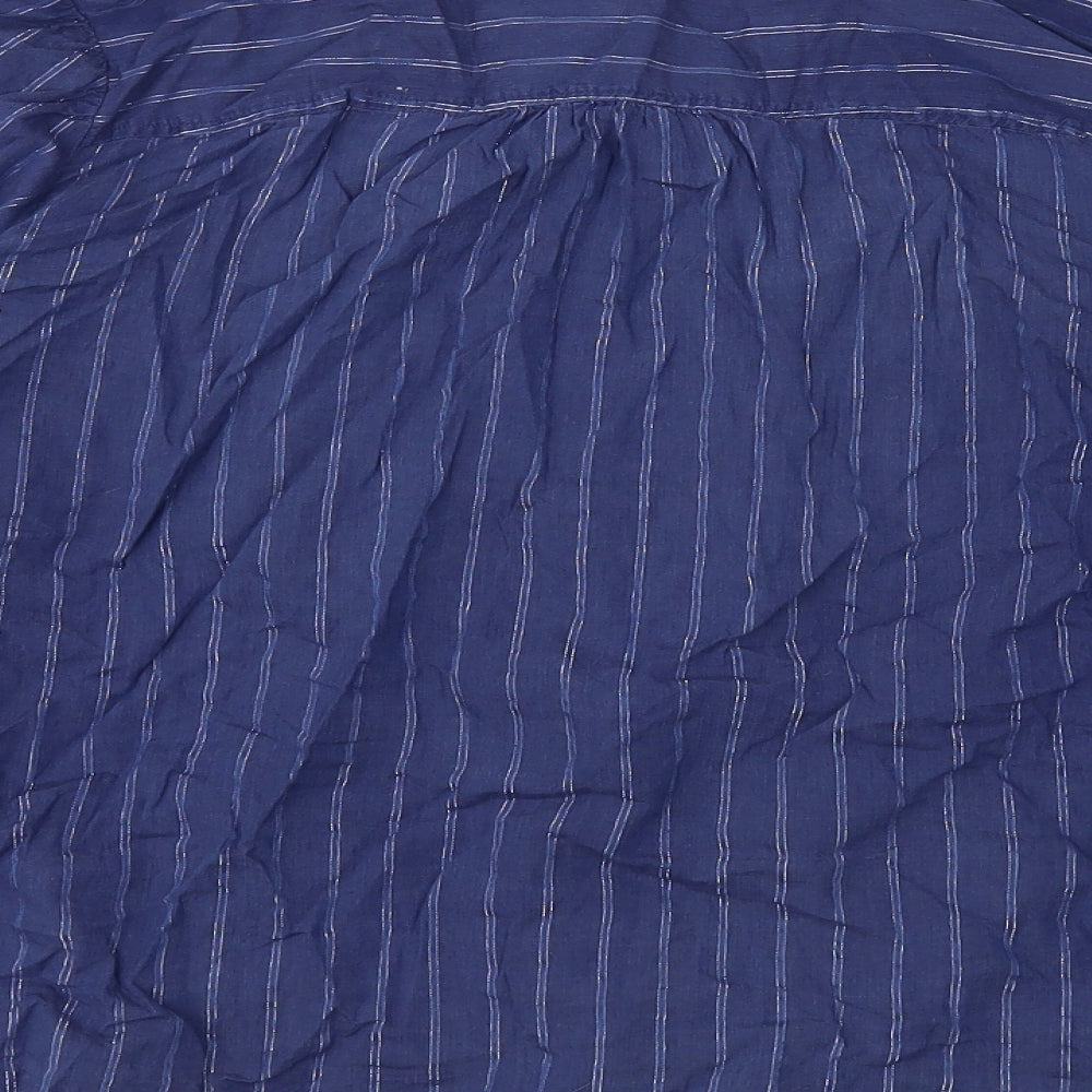 Marks and Spencer Womens Blue Striped Cotton Basic Button-Up Size 18 V-Neck