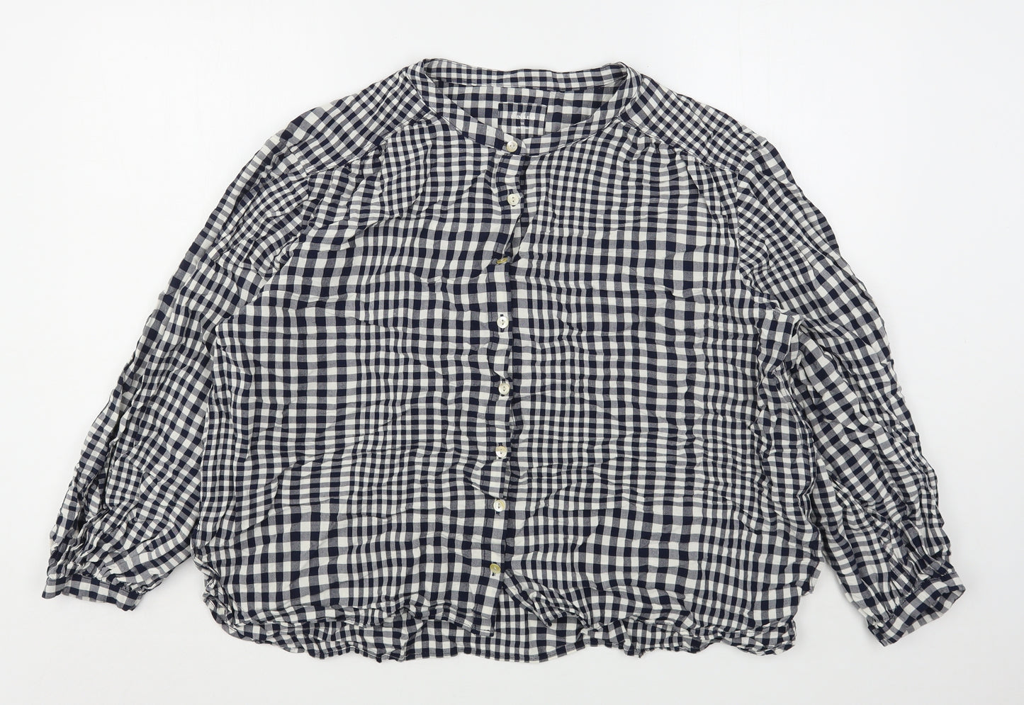 Marks and Spencer Womens Blue Check Viscose Basic Button-Up Size 18 Round Neck