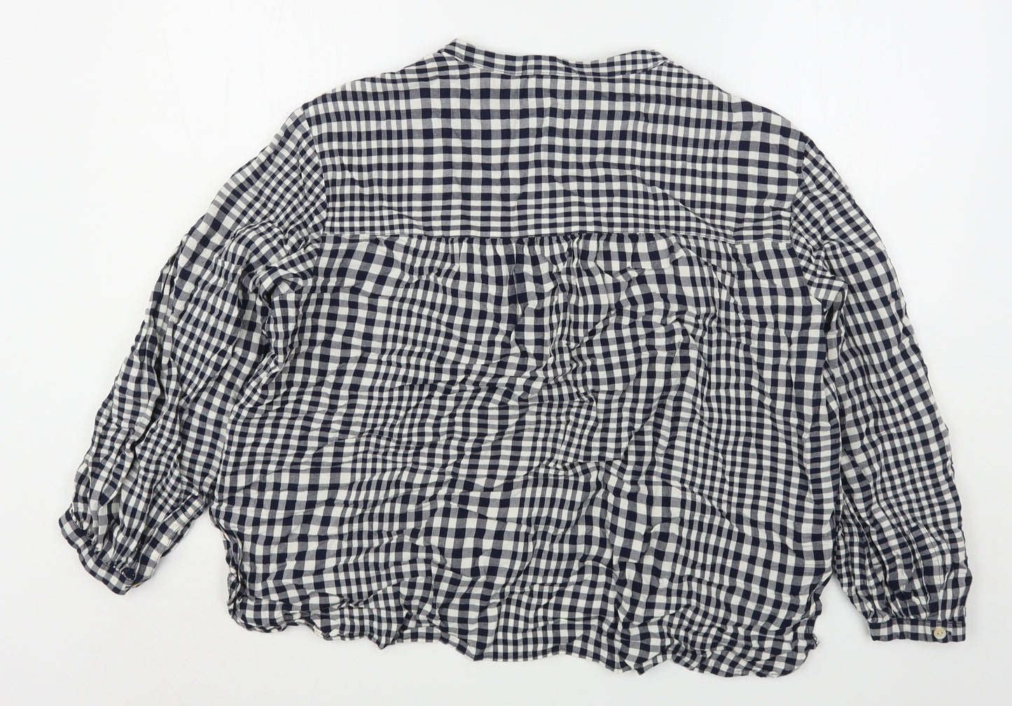 Marks and Spencer Womens Blue Check Viscose Basic Button-Up Size 18 Round Neck