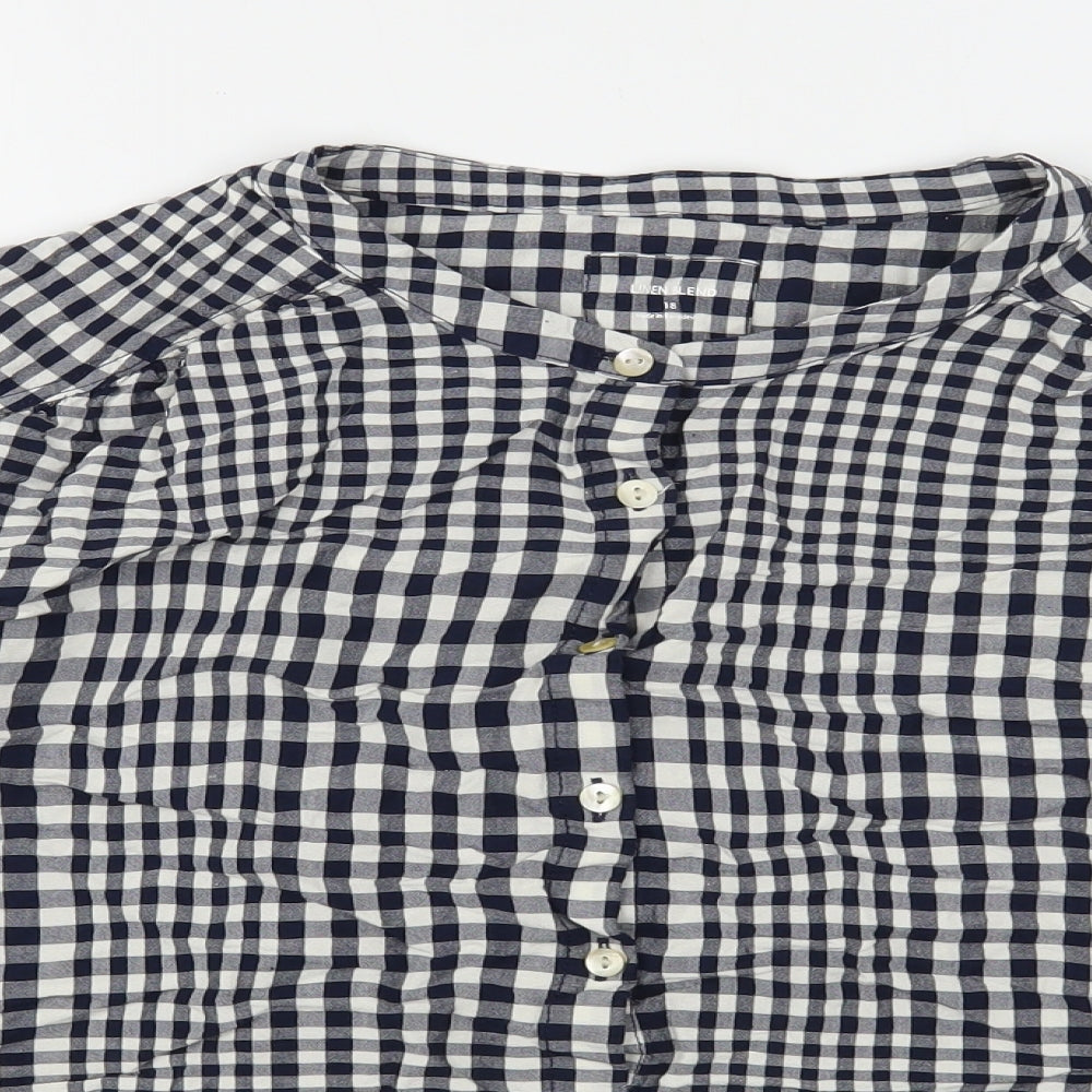 Marks and Spencer Womens Blue Check Viscose Basic Button-Up Size 18 Round Neck