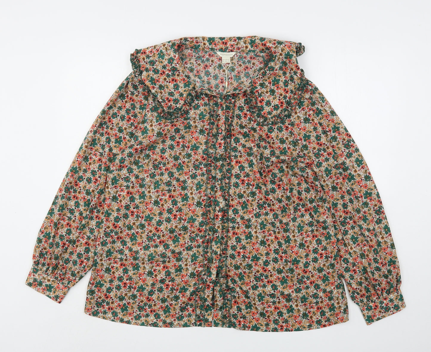 Monsoon Womens Multicoloured Floral Polyester Basic Button-Up Size 18 Collared