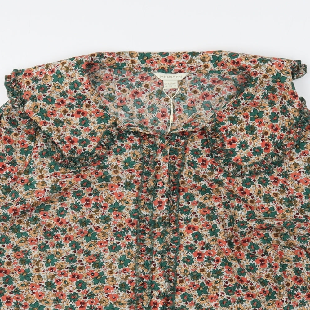 Monsoon Womens Multicoloured Floral Polyester Basic Button-Up Size 18 Collared