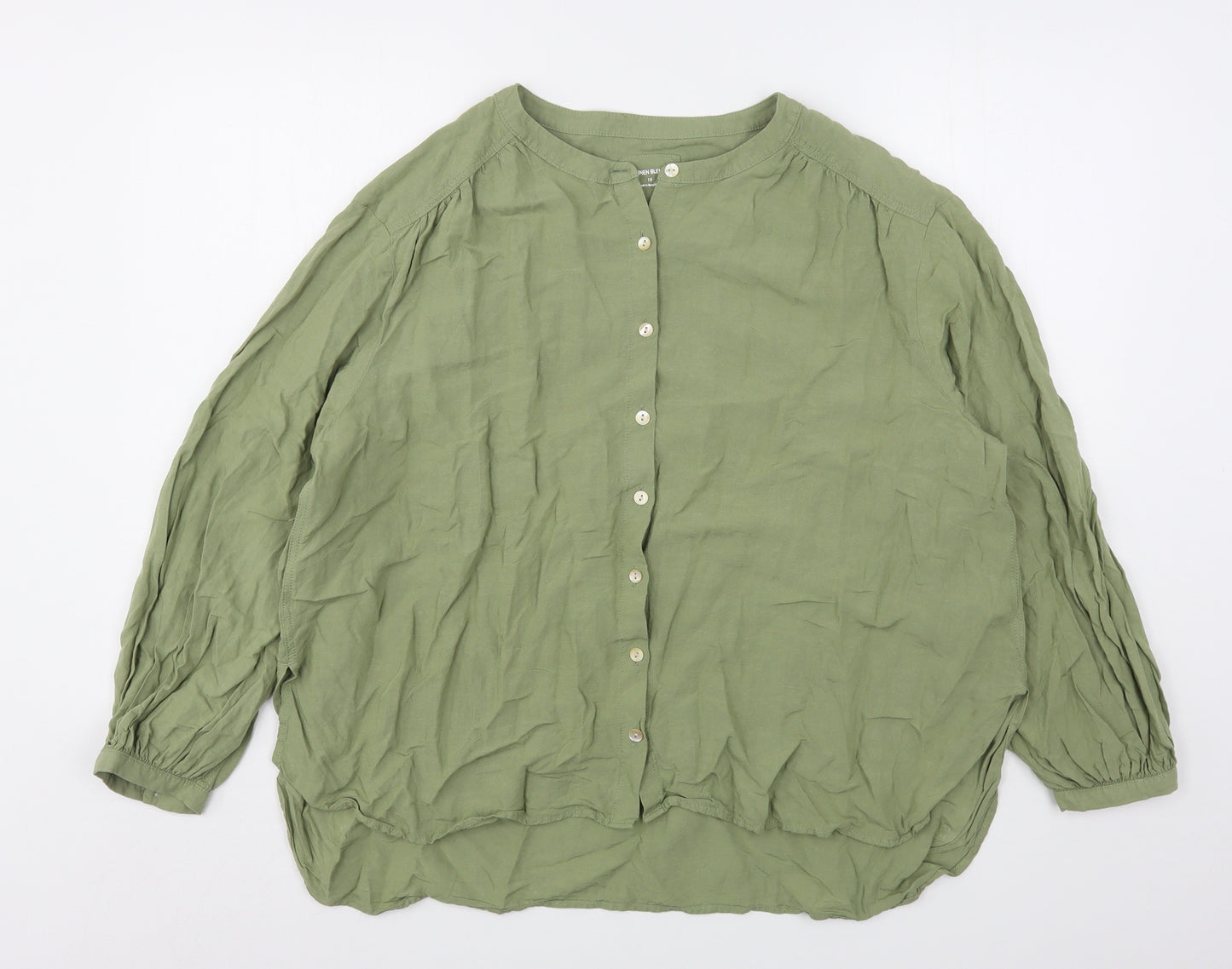 Marks and Spencer Womens Green  Viscose Basic Button-Up Size 18 Round Neck