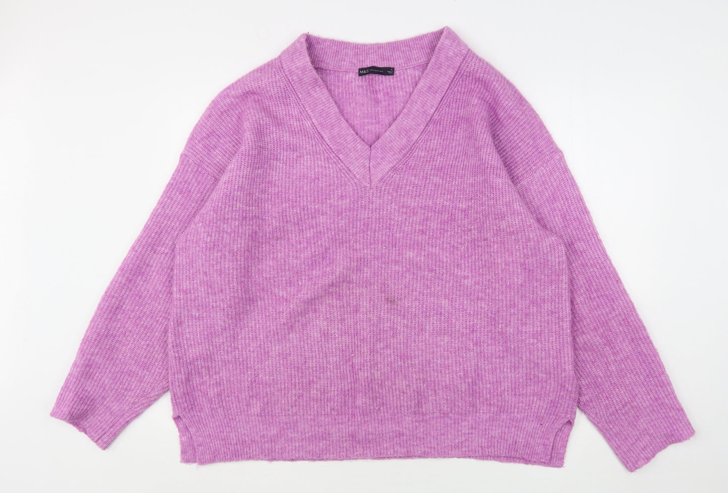 Marks and Spencer Womens Purple V-Neck  Polyester Pullover Jumper Size XL