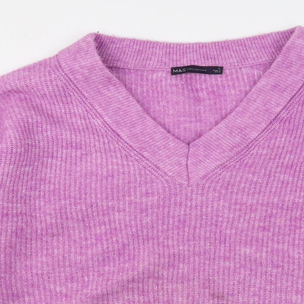 Marks and Spencer Womens Purple V-Neck  Polyester Pullover Jumper Size XL