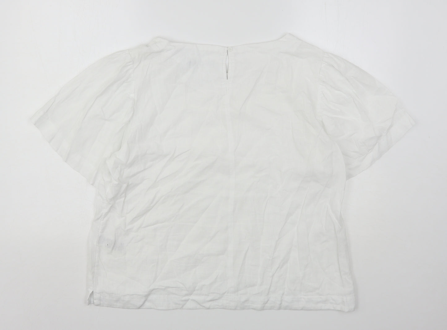 Marks and Spencer Womens White  Linen Basic T-Shirt Size 16 Round Neck