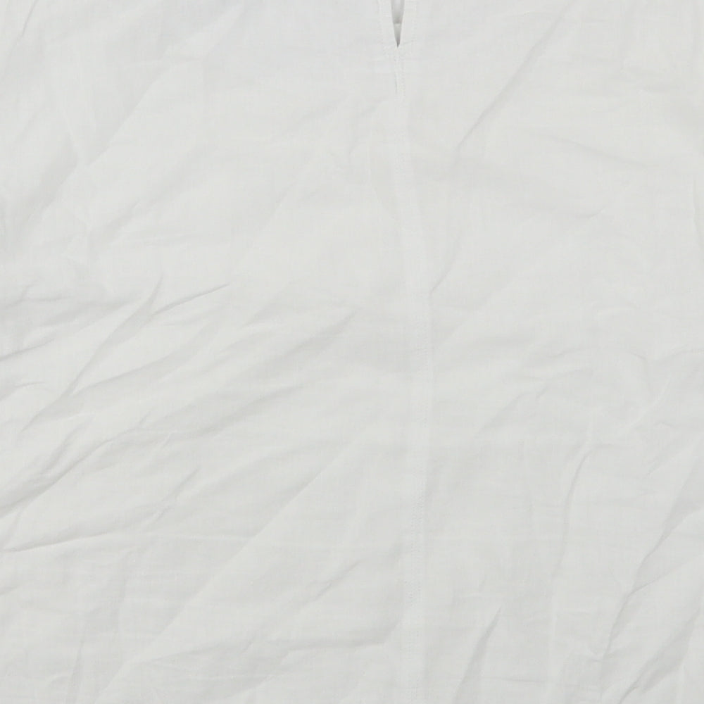 Marks and Spencer Womens White  Linen Basic T-Shirt Size 16 Round Neck