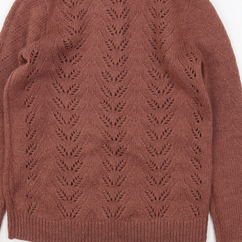 Fat Face Womens Brown Round Neck  Acrylic Pullover Jumper Size 8