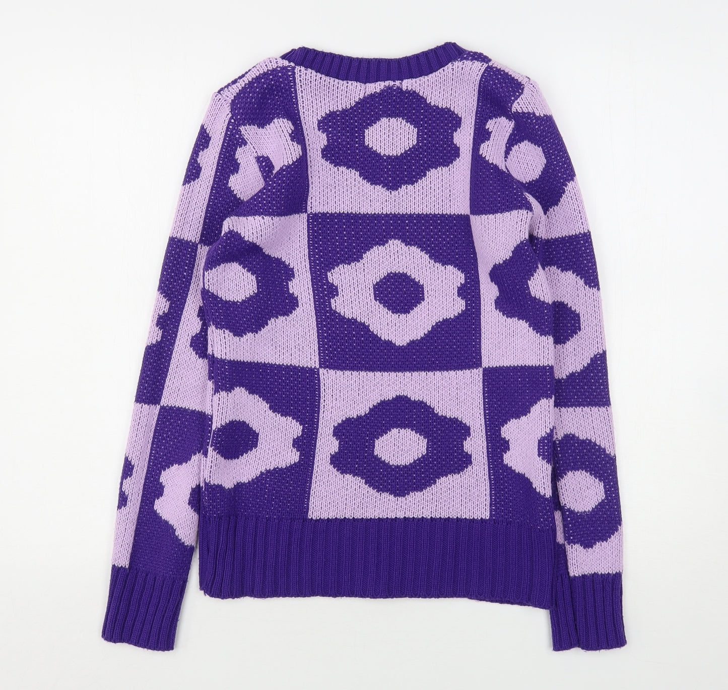 Urban Dream  Womens Purple Round Neck Check Acrylic Pullover Jumper Size S