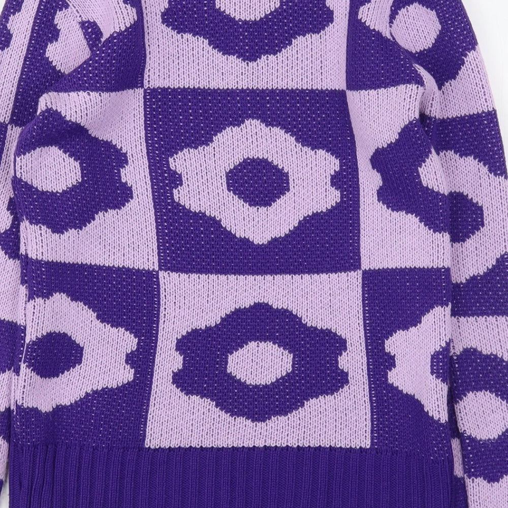 Urban Dream  Womens Purple Round Neck Check Acrylic Pullover Jumper Size S