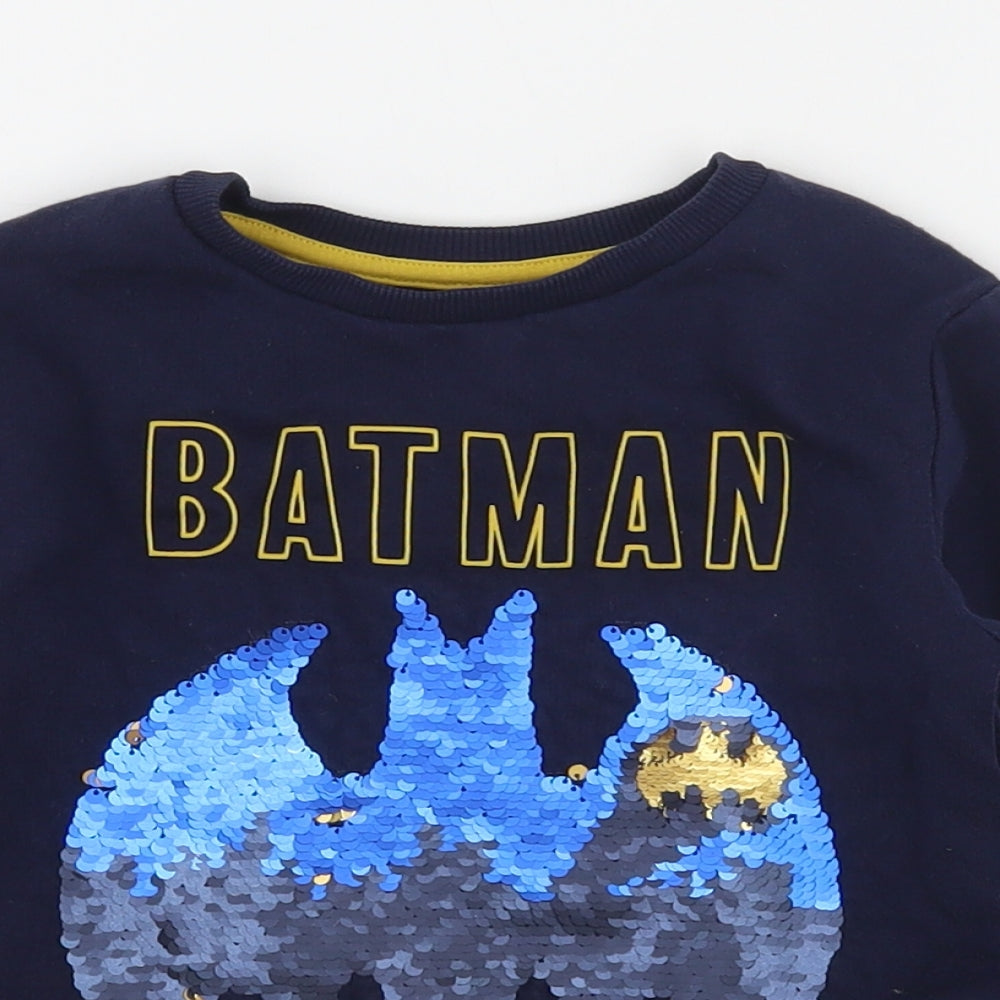 Marks and Spencer Boys Blue Round Neck  Cotton Pullover Jumper Size 2-3 Years   - Batman