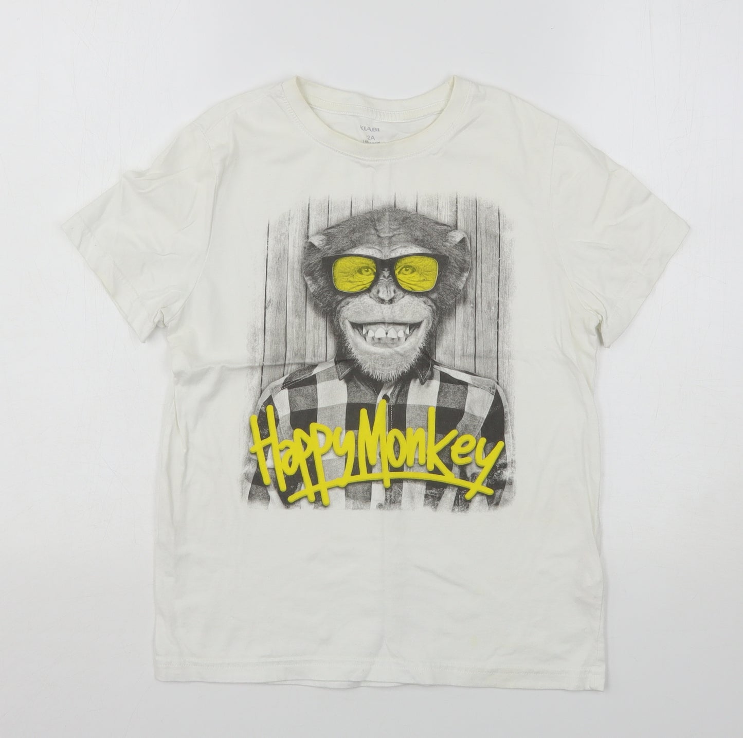 Kiabi Boys White  Cotton Basic T-Shirt Size 12 Years Round Neck